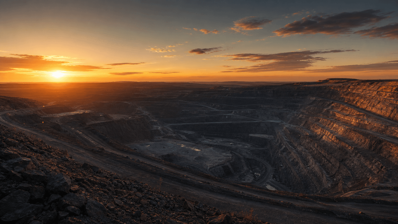 Mining operation at sunset